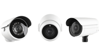 Collection of smart home CCTV security camera isolated on transparent background