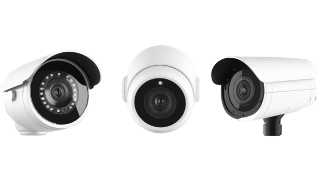Collection of smart home CCTV security camera isolated on transparent background
