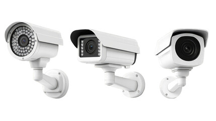 Collection of smart home CCTV security camera isolated on transparent background