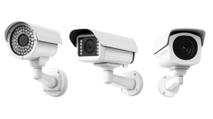 Collection of smart home CCTV security camera isolated on transparent background