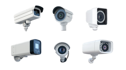 Collection of smart home CCTV security camera isolated on transparent background