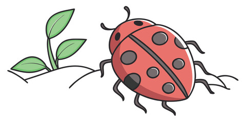 Colorful Ladybug and Green Plant Vector Illustration for Nature Themes
