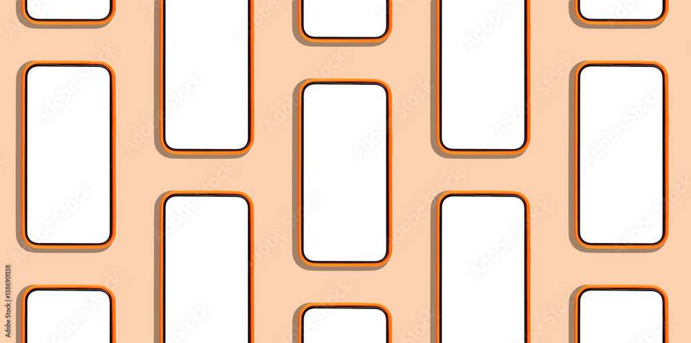 Aufkleber phone mockup arranged in a row, with many mobile screens lying flat in a clean, minimal pattern. bla