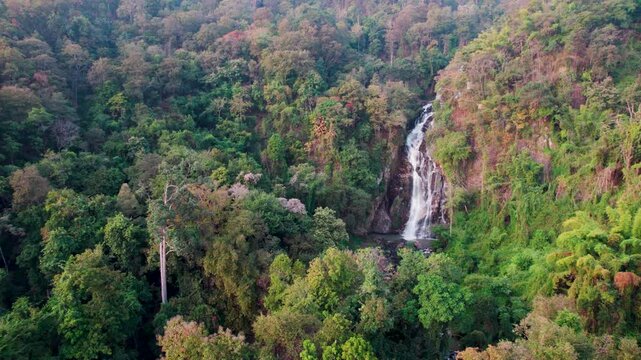Mae Tia waterfall beauty of the streams flows gently waterfall in Orb Luang national park, Chom Thong, Chiang Mai, Thailand.