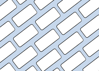 Phone mockup with multiple mobile screens arranged in a diagonal line, displaying clean, empty frames. Repeating pattern of blank smartphone displays, showcasing modern technology in a creative,.