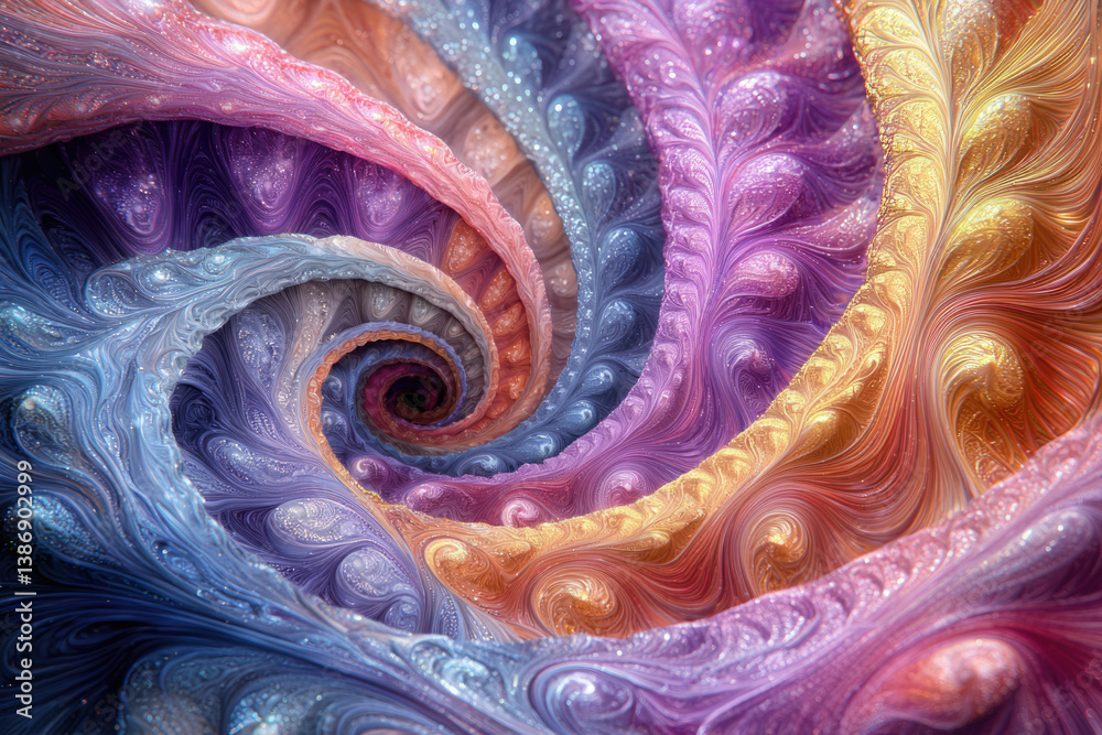Poster a mesmerizing fractal spiral showcasing vibrant, swirling colors and intricate patterns, evoking a s