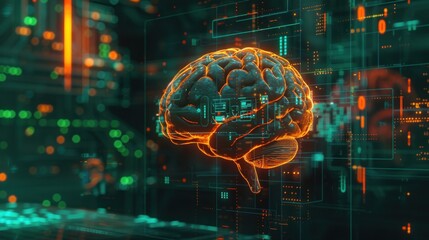 Obraz premium Glow human brain digital technology background