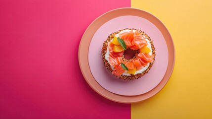 A fresh bagel with cream cheese and smoked salmon. Featuring flavor and texture