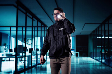 Security Guard Man With Flashlight