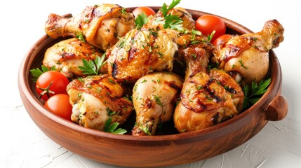 Fototapeta premium Grilled Chicken Legs on a Wooden Plate
