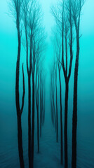 Obraz premium Ocean Crisis Ecosystem. Underwater trees create surreal ocean scene highlighting ecosystem crisis