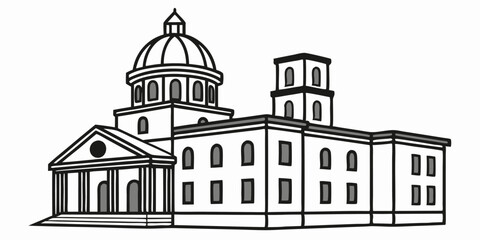 Architectural Vector Illustration of a Historic Building with Dome and Columns