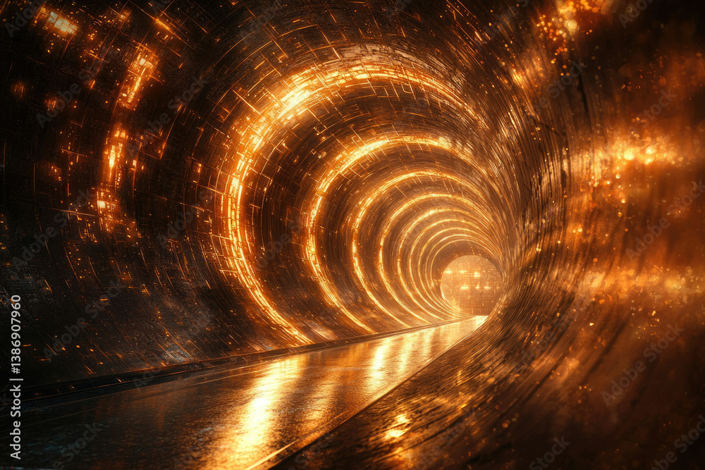 Poster a futuristic tunnel with glowing orange lights creates a mesmerizing and surreal visual experience.