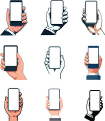 hand and blank screen smartphones vector