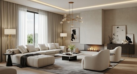 Modern Living Room Interior Design: 3D Render of a Luxurious Space AI Generated