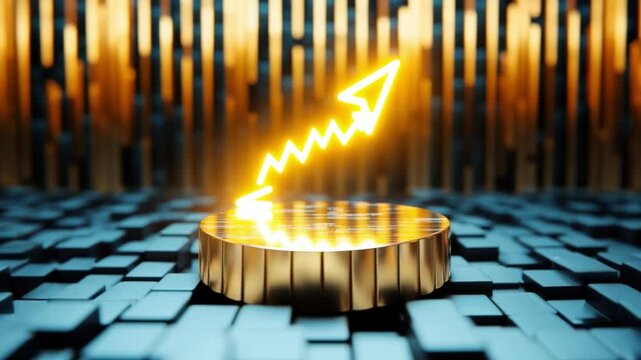 A futuristic financial success scene, glowing stock market charts, golden arrows rising, digital holographic financial dashboard, ultra-detailed, professional and inspiring