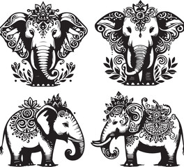 Elephants Vector in Black & White
