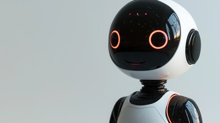 Futuristic robot with a striking red light on its face symbolizing advanced technology and eco-friendly innovation