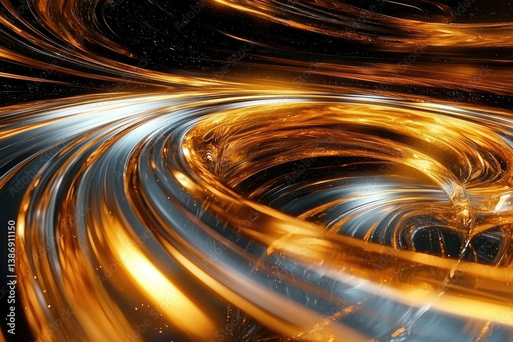 Aufkleber abstract swirling vortex of gold and silver light, creating a mesmerizing cosmic tunnel effect.