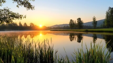 Serene Sunrise over Calm Lake