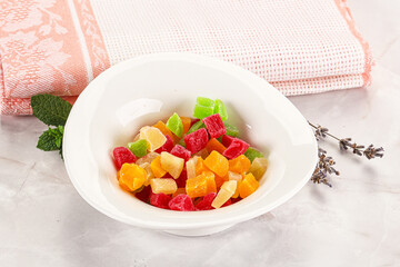 Sweet candied papaya colorful pieses