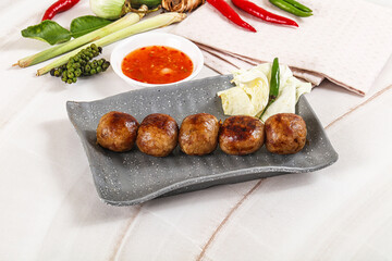 Thai grilled round skewer satay