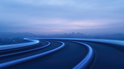 Fototapeta premium Winding road overlooking city at dawn