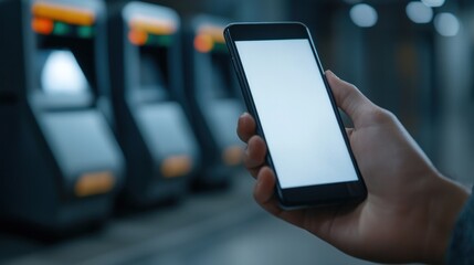 Financial check-in mobile banking app user monitoring money transactions in a high-tech environment