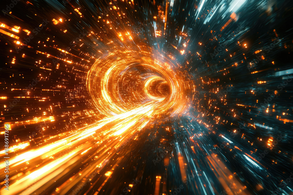 Poster a mesmerizing journey through a swirling, glowing tunnel of light and energy, evoking a sense of spe