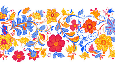 Floral Vector Elements Set with Butterflies and Leaves in a Seamless Pattern