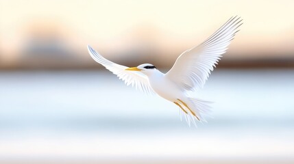 Fototapeta premium White bird in flight, soft pastel colors