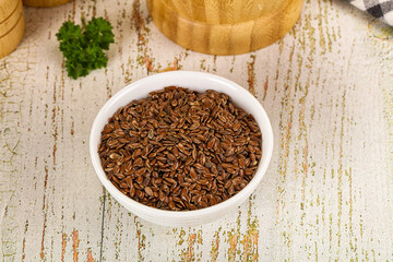 Brown flax seeds in the bowl