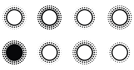 Black And White Circle Halftone Element Set For Graphic Design