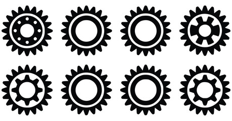 Gear Icon Collection Black And White Engineering Mechanism Graphic Elements