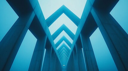 Fototapeta premium A mesmerizing architectural perspective with repeating triangular shapes in blue tones