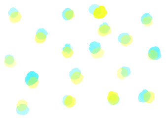 水彩の可愛い水玉　ブルー、イエロー