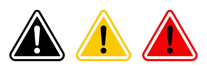 Caution vector icon set. Warning triangle icon. Danger vector sign collection. Exclamation mark warning sign. Warning sign with exclamation mark. Warning, caution, danger, icons, vector, symbols.