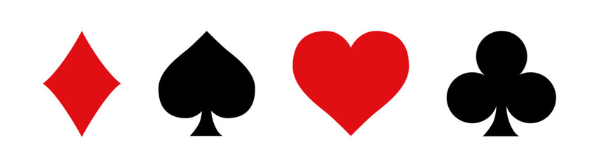 Card suit icons vector, clubs diamonds hearts spades icons, Casino Poker and gambling graphic elements, Outline icon, red, black 