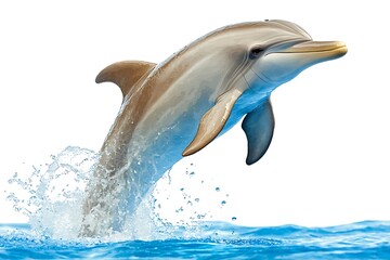 Naklejka premium Majestic Dolphin Leaping Out of Tranquil Blue Ocean Water