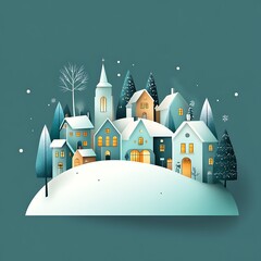 Snowy village with glowing windows