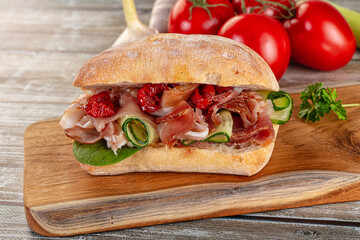 Ciabatta with cured parma and tomato