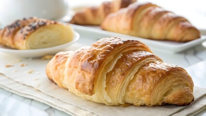 Close-Up of Freshly Baked Croissant with Flaky Layers in Delicious Pastry Scene