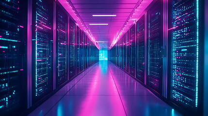 A sleek quantum computer in a futuristic data center, illuminated by soft neon lights reflecting off polished surfaces, Cyberpunk style