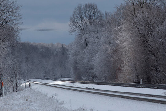 Winter railroad snowy landscape morning light