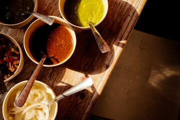variety of taco restaurant salsas