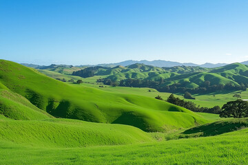 Fototapeta premium Green hills and clear blue sky