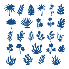 Fototapeta premium Collection of Blue Silhouette Botanical and Floral Elements