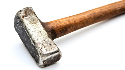 An old hammer with a worn wooden handle and weathered metal head representing vintage construction tools rustic craftsmanship and traditional DIY and repair work equipment