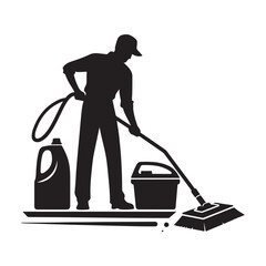 Cleaner vector icon. Silhouette vector of household hotel or apartment cleaning service. House cleaning person silhouette illustration on a white background