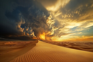 Stormy sky. Clouds and sunset light mix in a stormy desert sky 